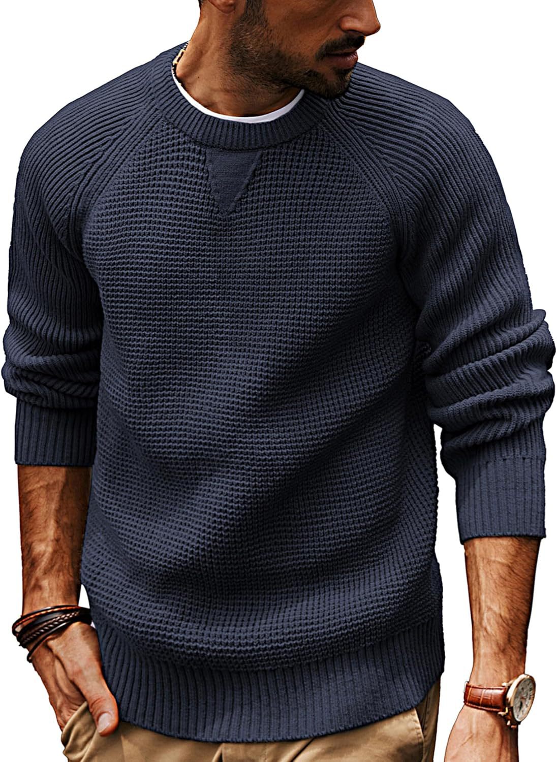 Pull en tricot décontracté pour hommes avec un motif de tissu structuré et un col rond Chic und Stil