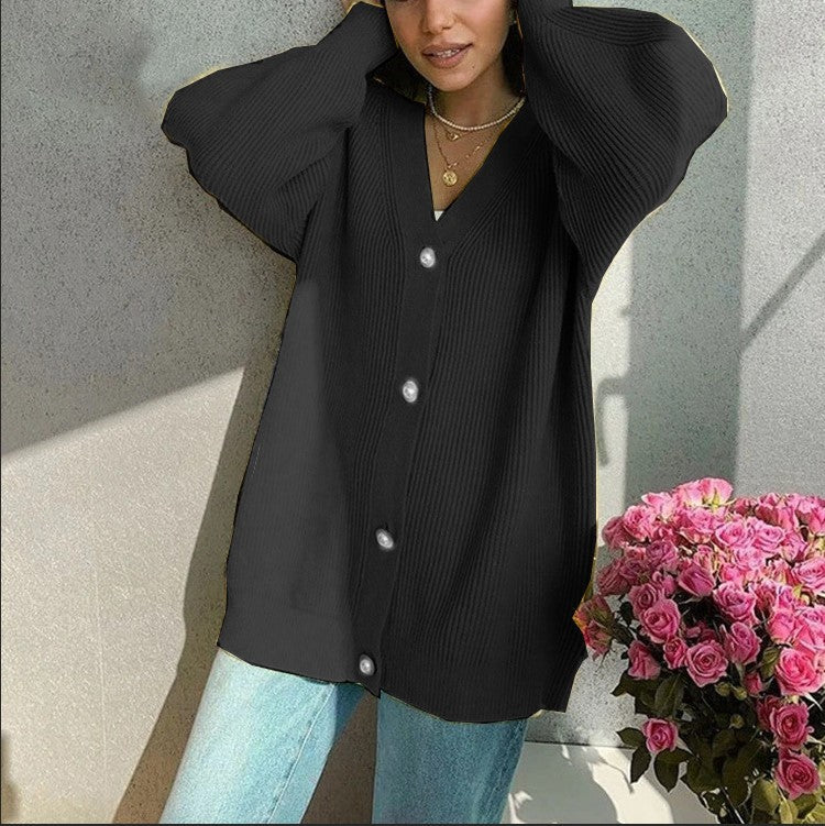 Cardigan en gros tricot pour femmes avec élégants boutons en perles Chic und Stil
