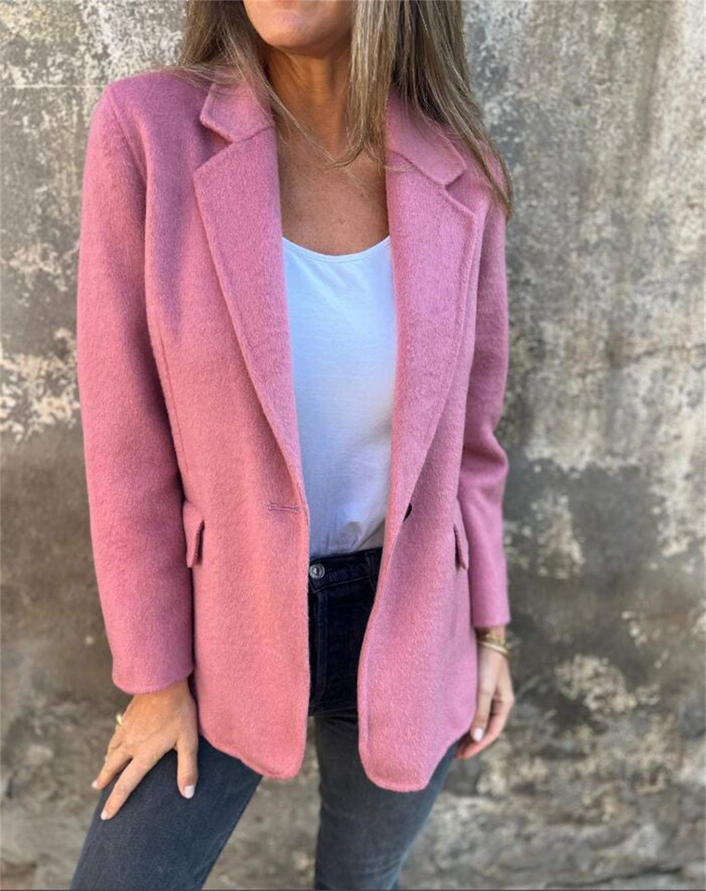 Dames Blazer élégant en tissu polaire chaud avec poches pratiques Chic und Stil