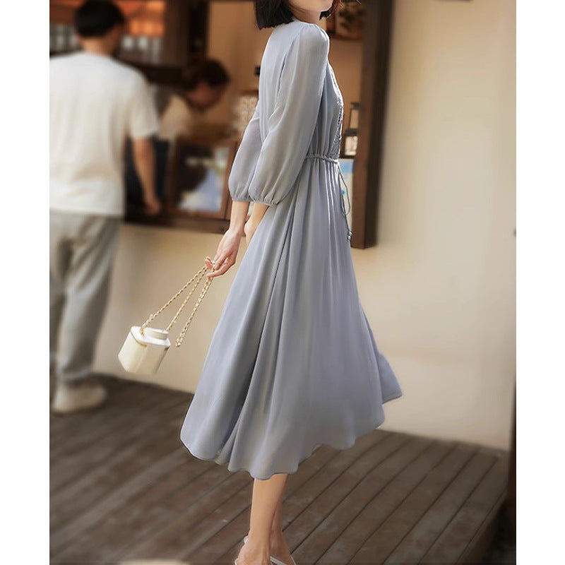 Robe midi fluide pour femmes avec manches ballon Chic und Stil