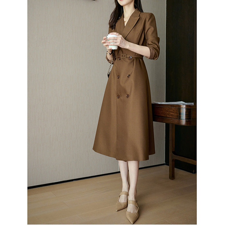 Robe midi élégante pour femmes à double boutonnage avec ceinture Chic und Stil