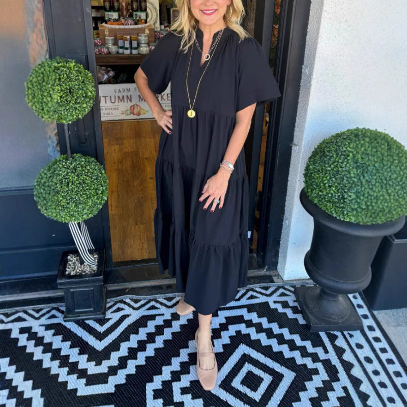 Robe maxi à manches longues pour femme avec décolleté en V et détail volant Chic und Stil