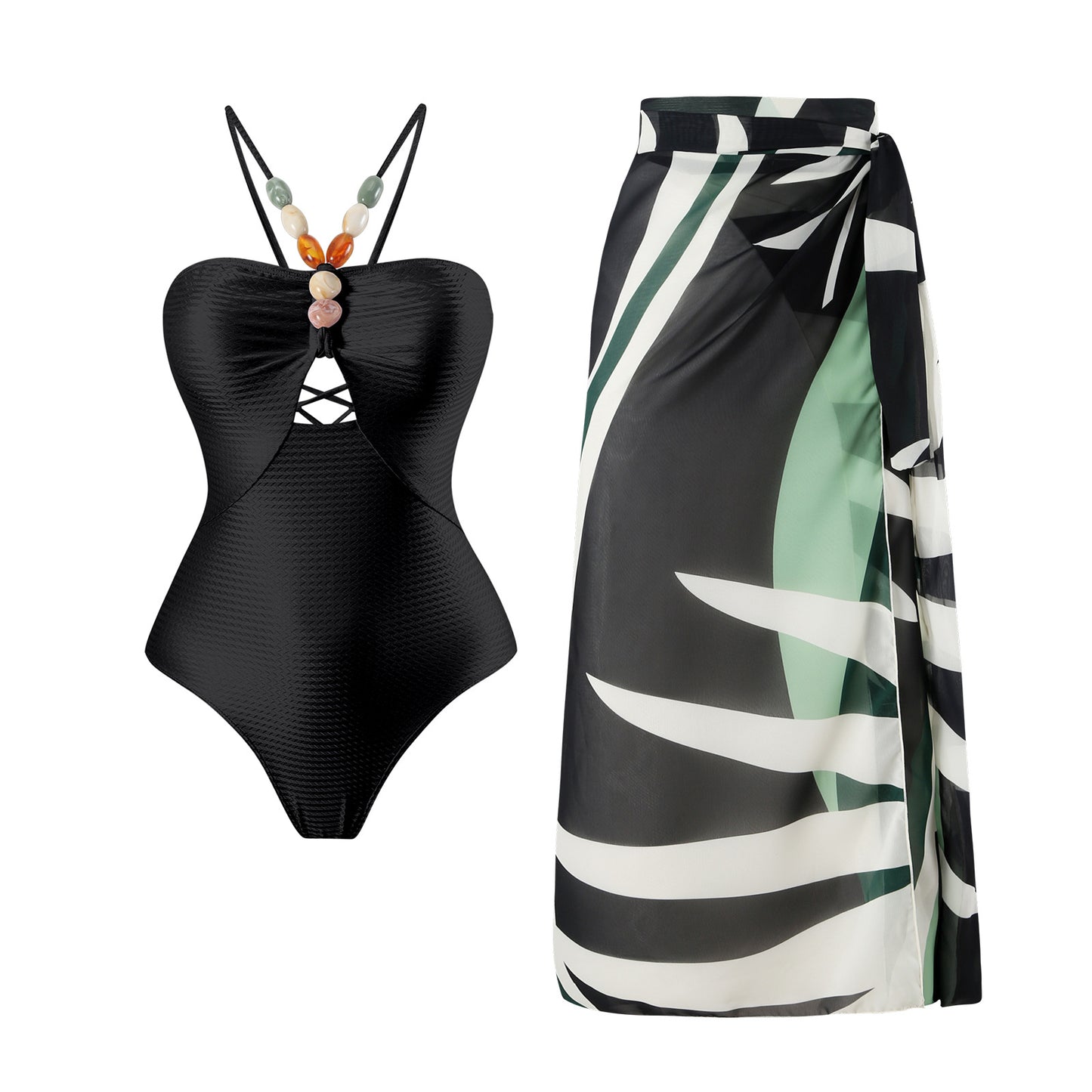 Maillot de bain une pièce pour femmes avec des accents en perles décoratives et une élégante jupe maxi Chic und Stil