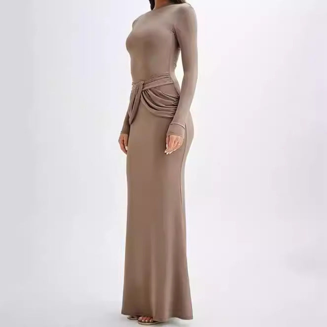 Dames Robe Maxi Élégante avec Drapé Décoratif Chic und Stil