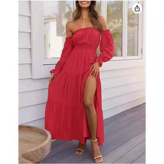 Robe maxi pour femmes avec un design sans épaules et des couches Chic und Stil