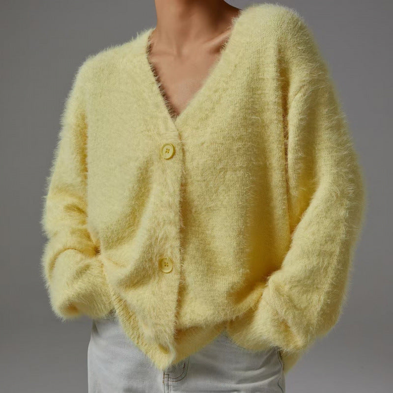 Cardigan moelleux pour femmes avec décolleté en V et coupe surdimensionnée Chic und Stil