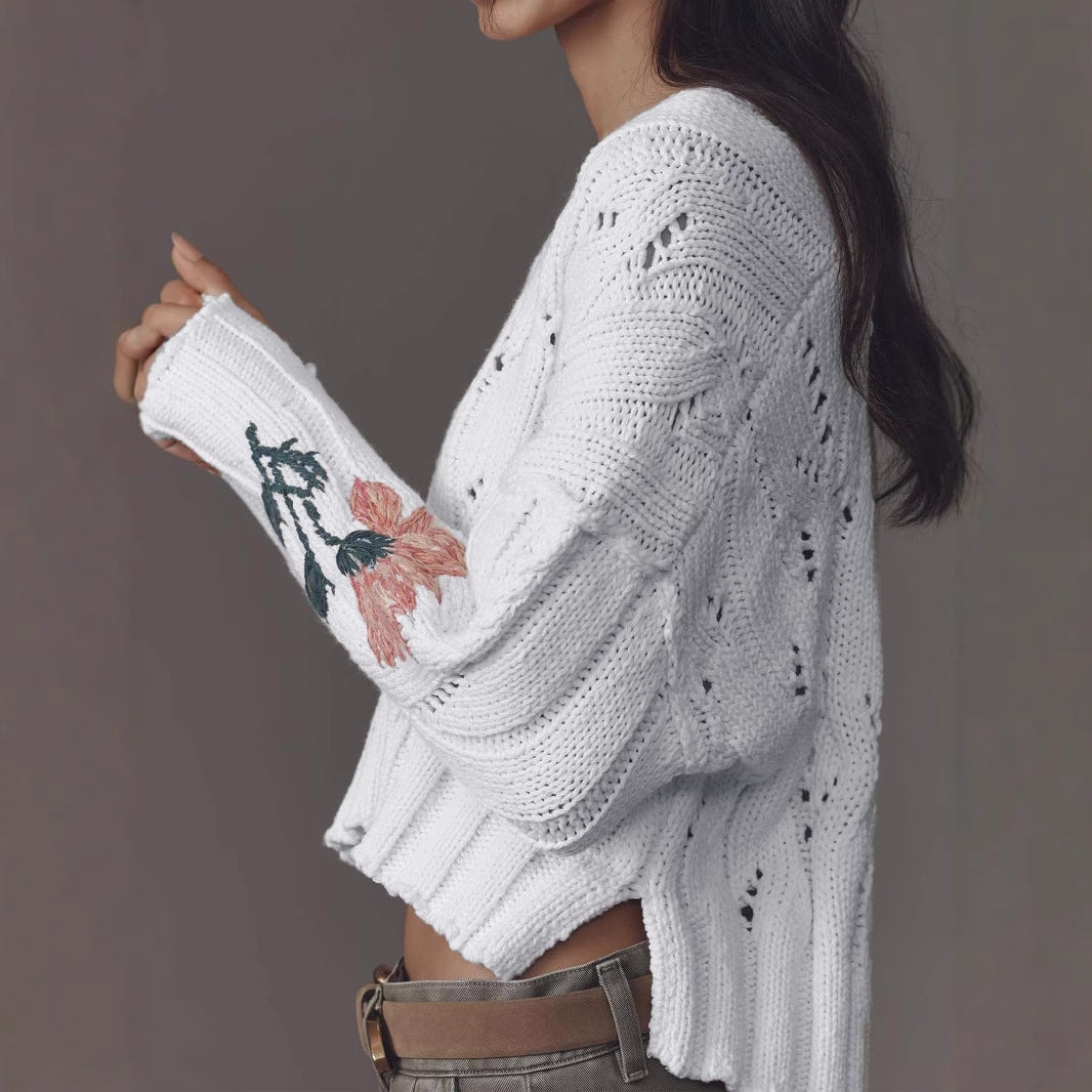 Pull en tricot pour femmes avec design floral et décolleté en V Chic und Stil