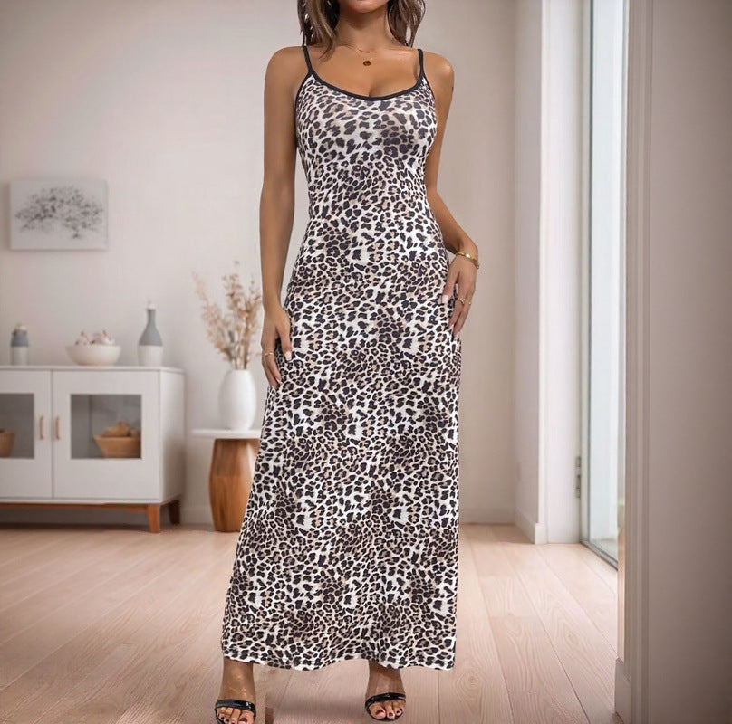 Robe maxi à imprimé léopard pour femmes avec bretelles réglables Chic und Stil