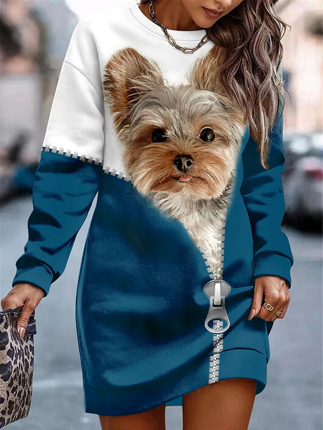 Robe sweat pour femmes avec motif animal créatif et zipper Chic und Stil