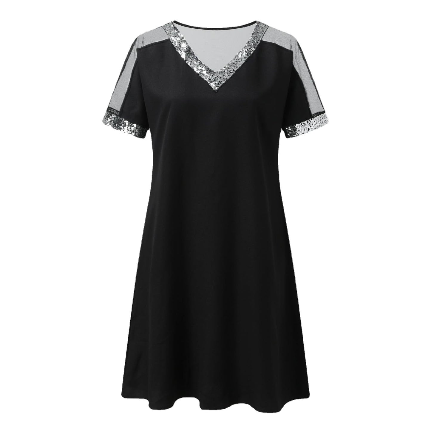 Shift Dress with Rhinestone Decor and V-Neckline for Women Chic and Stylish
