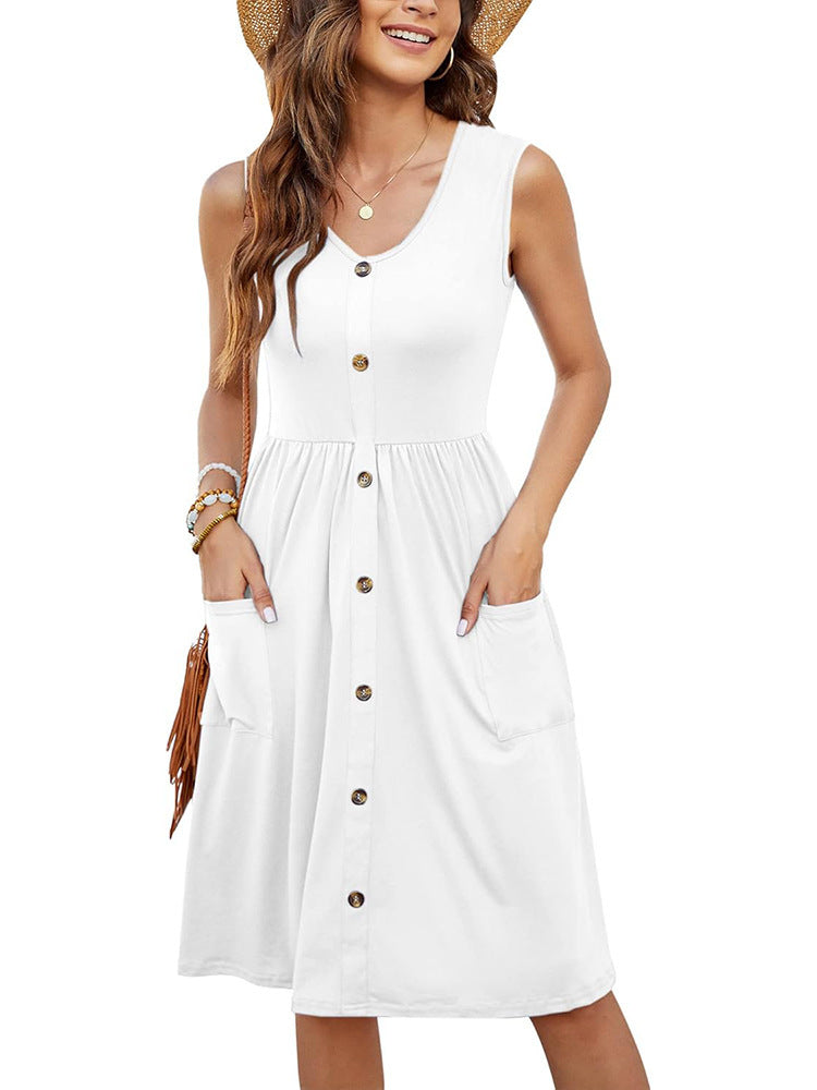 Robe d'été mi-longue pour femmes avec détails de boutons et poches pratiques Chic und Stil
