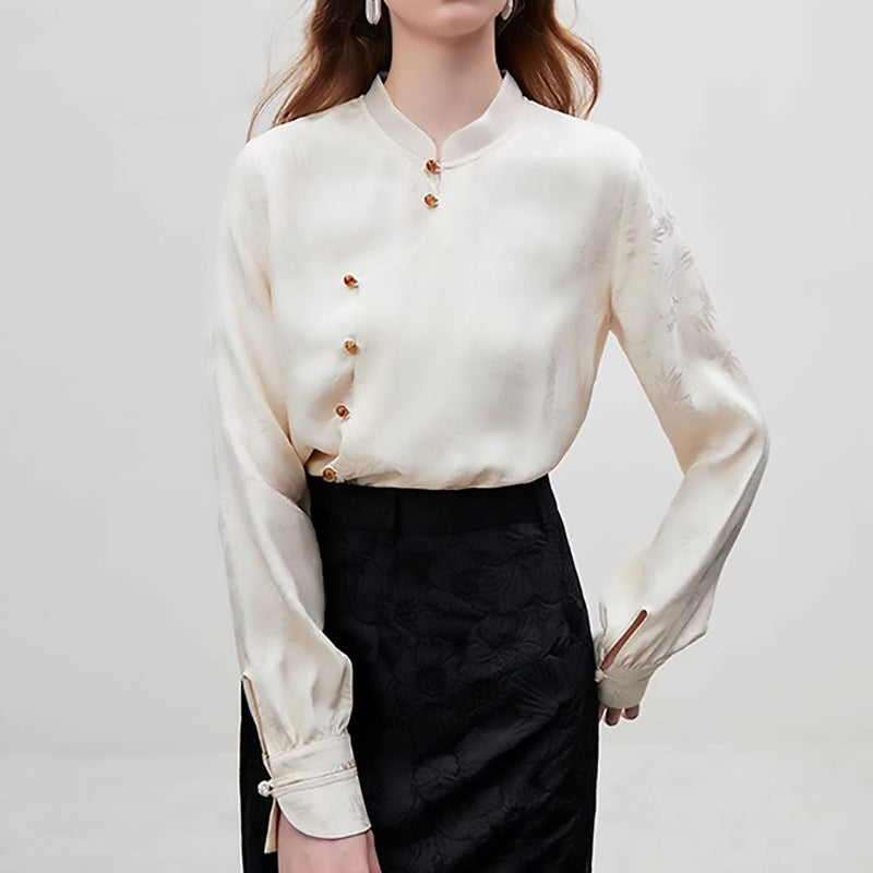 Chemisier élégant pour femme à col mandarin avec boutons Chic und Stil