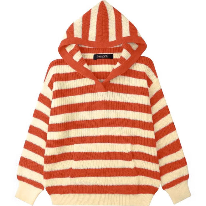 Dames Pull en tricot confortable avec capuche et motif rayé Chic und Stil