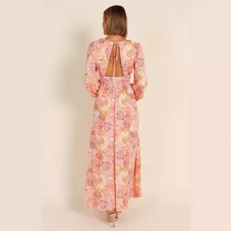 Robe d'été à motifs floraux pour femmes avec décolleté en V profond et manches bouffantes Chic und Stil