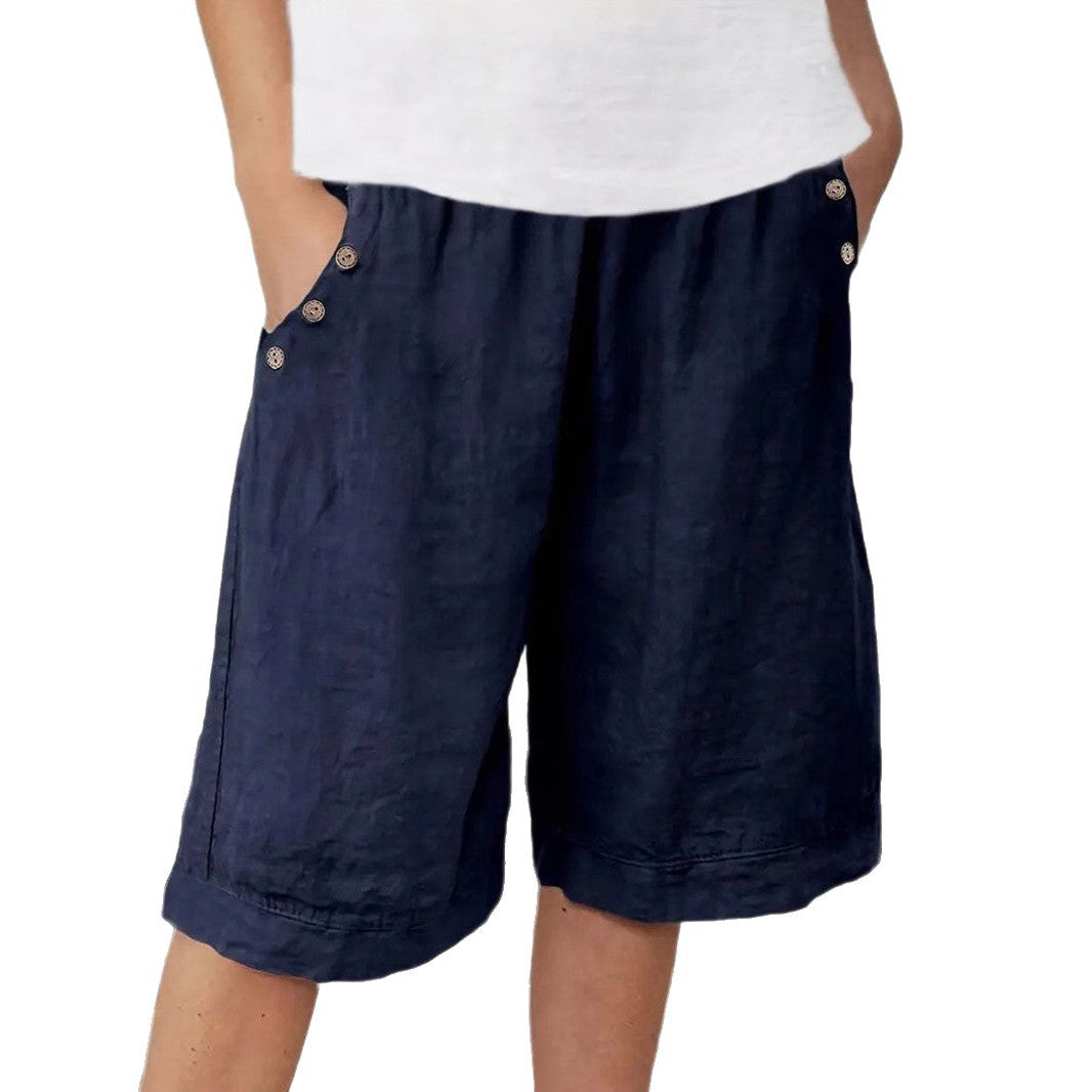Shorts en lin à boutons devant décontractés pour femmes Chic und Stil
