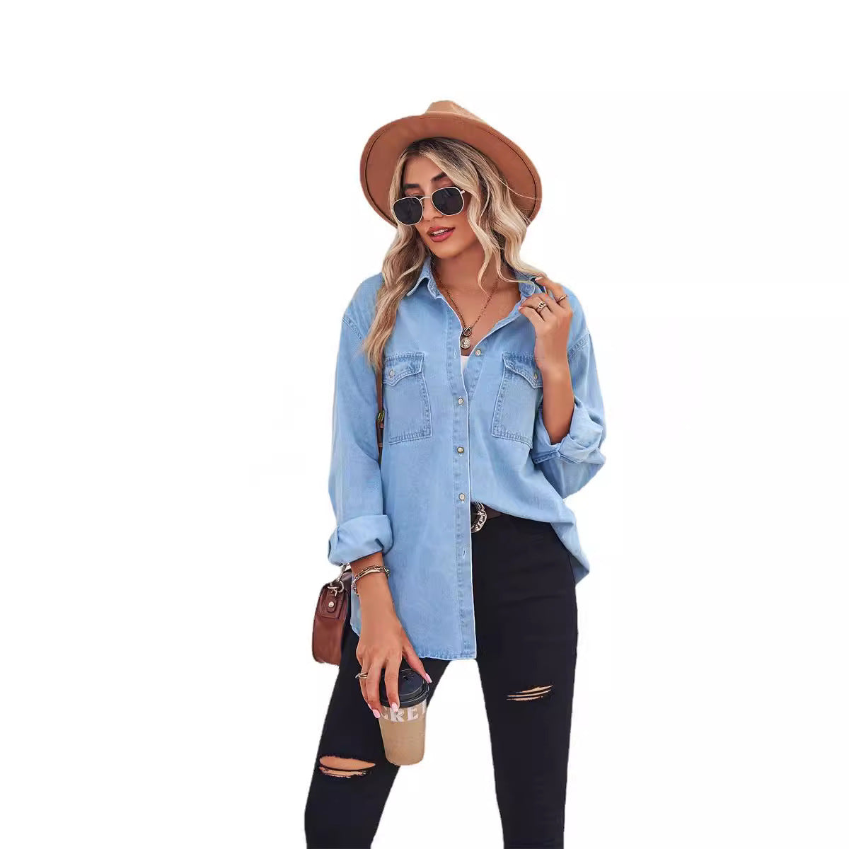Veste en jean pour femmes au style décontracté avec poches plaquées et détails de boutons Chic und Stil