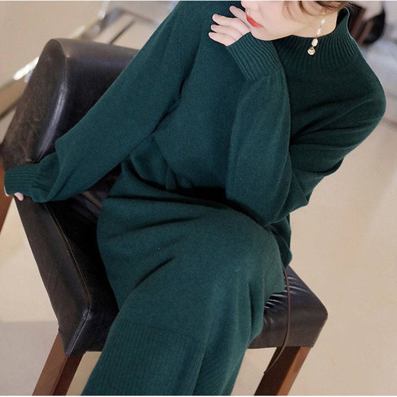 Dames Élégante robe maxi en tricot avec col montant et boutons décoratifs Chic und Stil