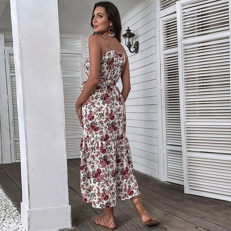 Robe midi à imprimé floral pour dames avec ceinture à nouer ajustable Chic und Stil