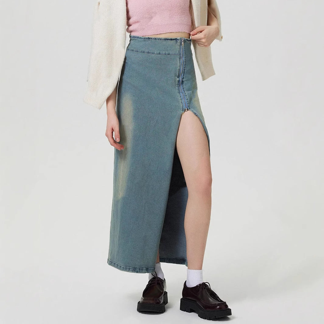 Jupe en jeans longue pour femmes avec fente latérale Chic und Stil