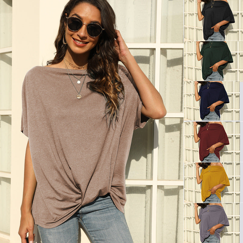 Women's off-shoulder t-shirt with relaxed fit and trendy knot detail Chic und Stil