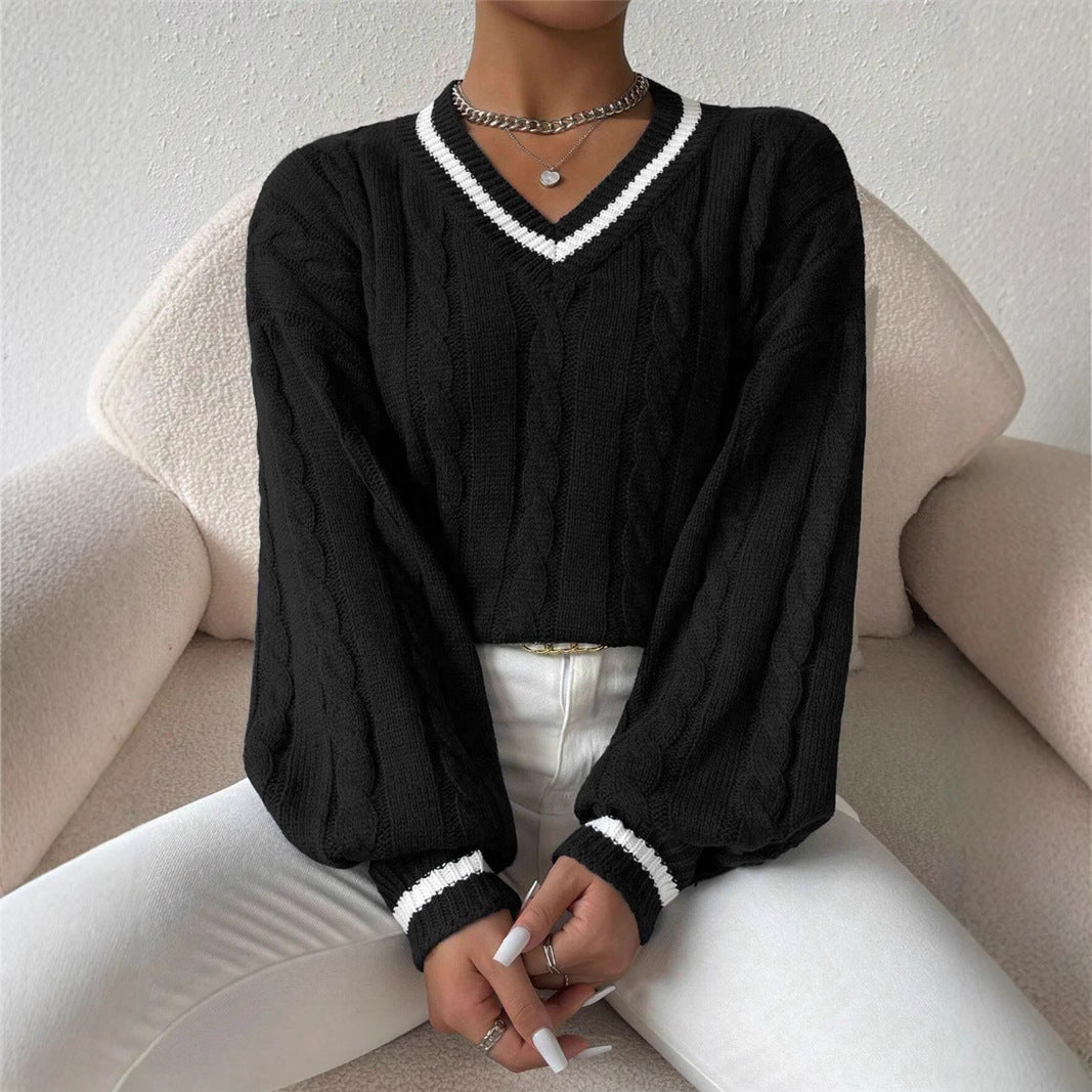 Pull en tricot pour femmes avec un décolleté en V tendance et un élégant motif en torsades Chic und Stil