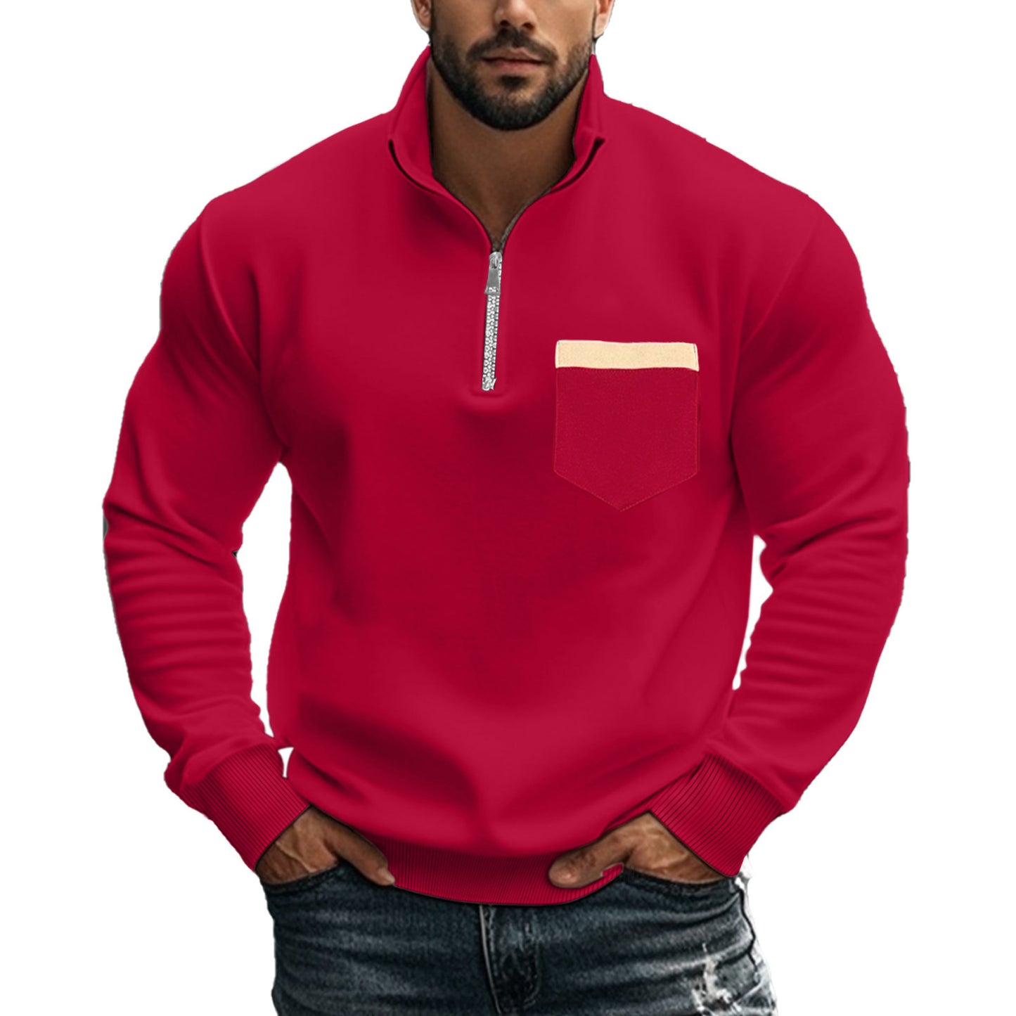 Sweatshirt pour hommes avec col montant et fermeture éclair intégrale Chic und Stil