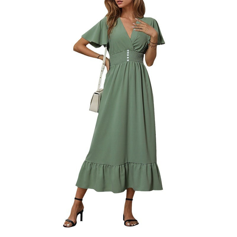 Robe maxi fluide pour femmes avec des manches volantes et un détail de bouton Chic und Stil