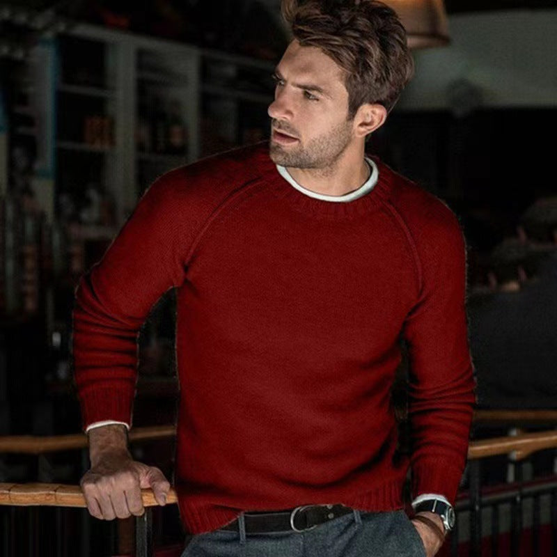 Pull-over rond col ras du cou pour hommes en tricot fin Chic und Stil