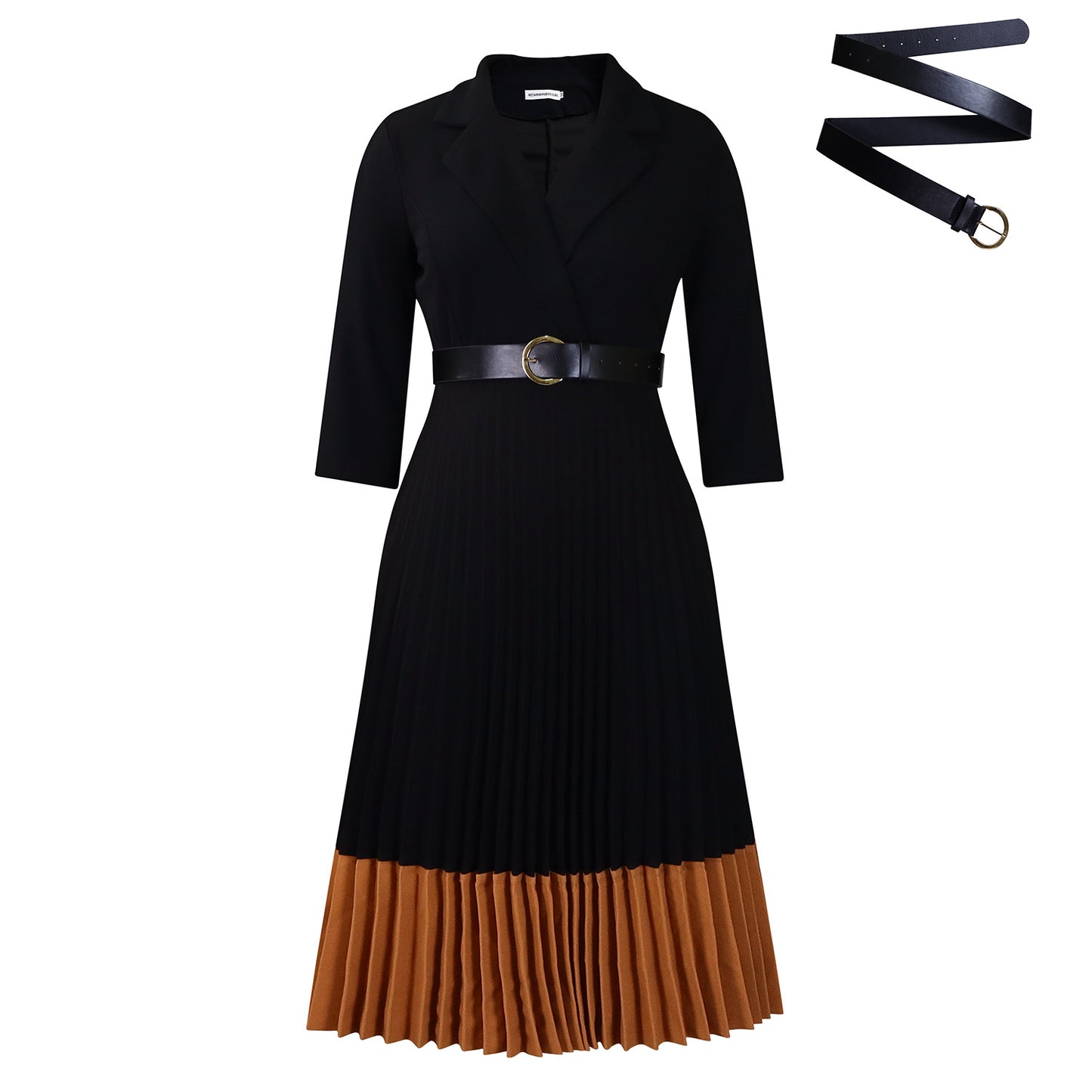 Robe plissée élégante pour femmes avec haut blazer cintré et ceinture Chic und Stil