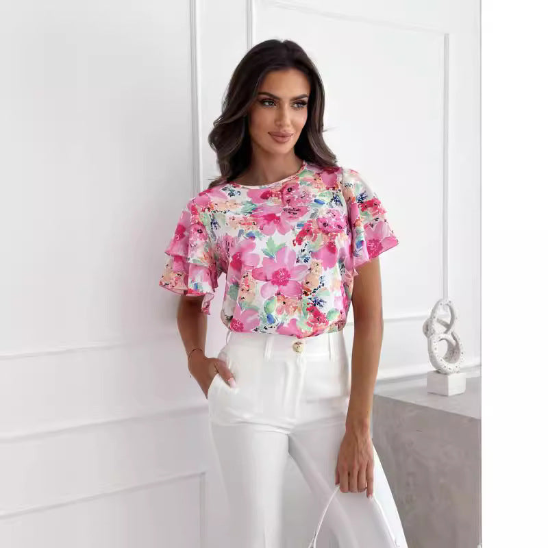 Dames Blouse à motif floral fluide Chic und Stil