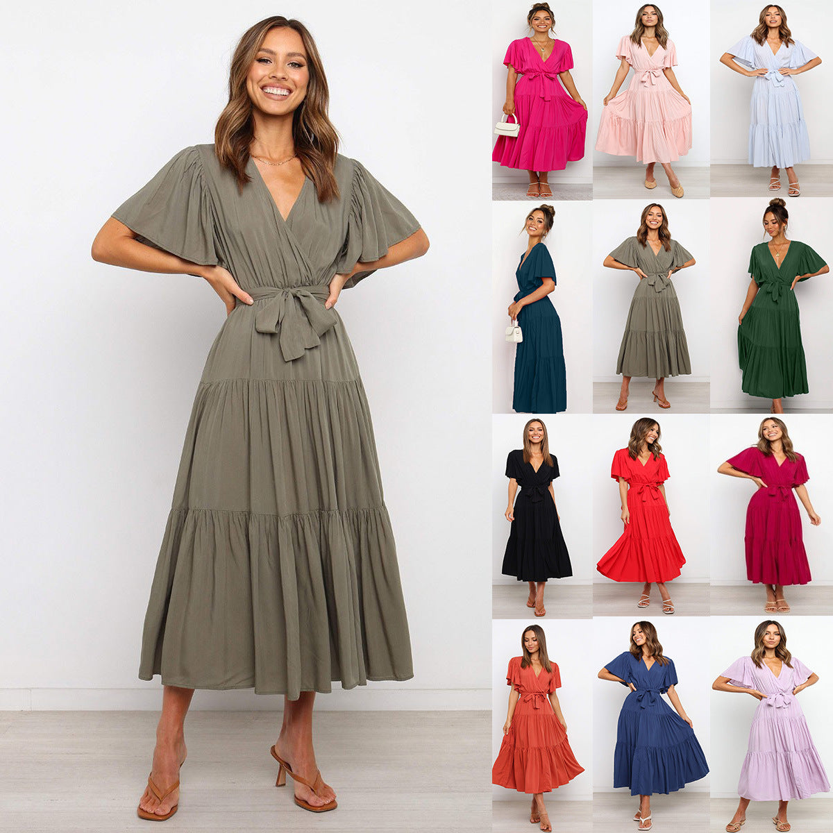 Robe maxi fluide pour femmes avec lien à nouer et manches papillon Chic und Stil