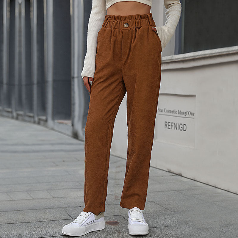 Pantalon texturé taille haute pour femmes avec taille élastique Chic und Stil