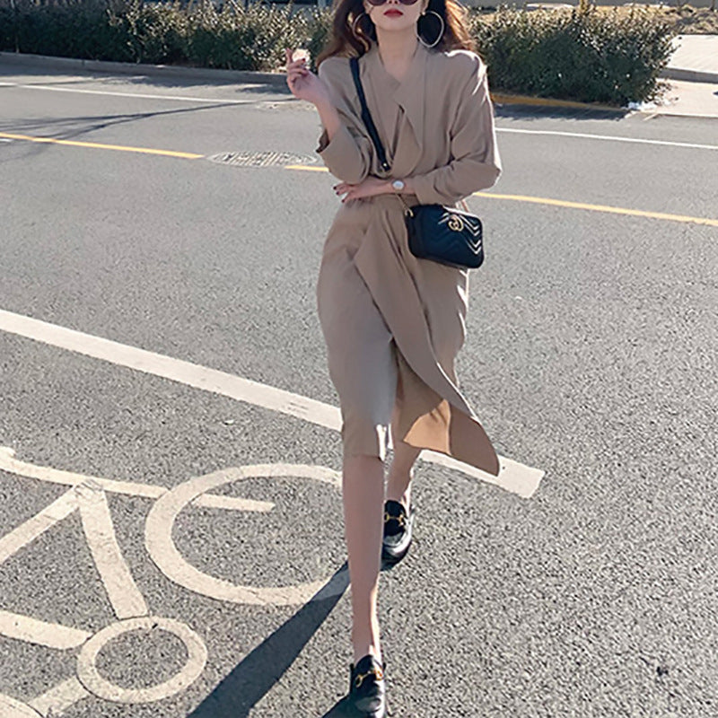 Robe Midi Drapée Élégante Femme Chic und Stil