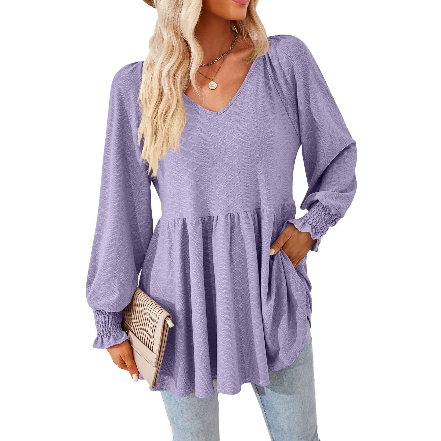 Chemise décontractée à col en V pour femme avec volants et poches Chic und Stil