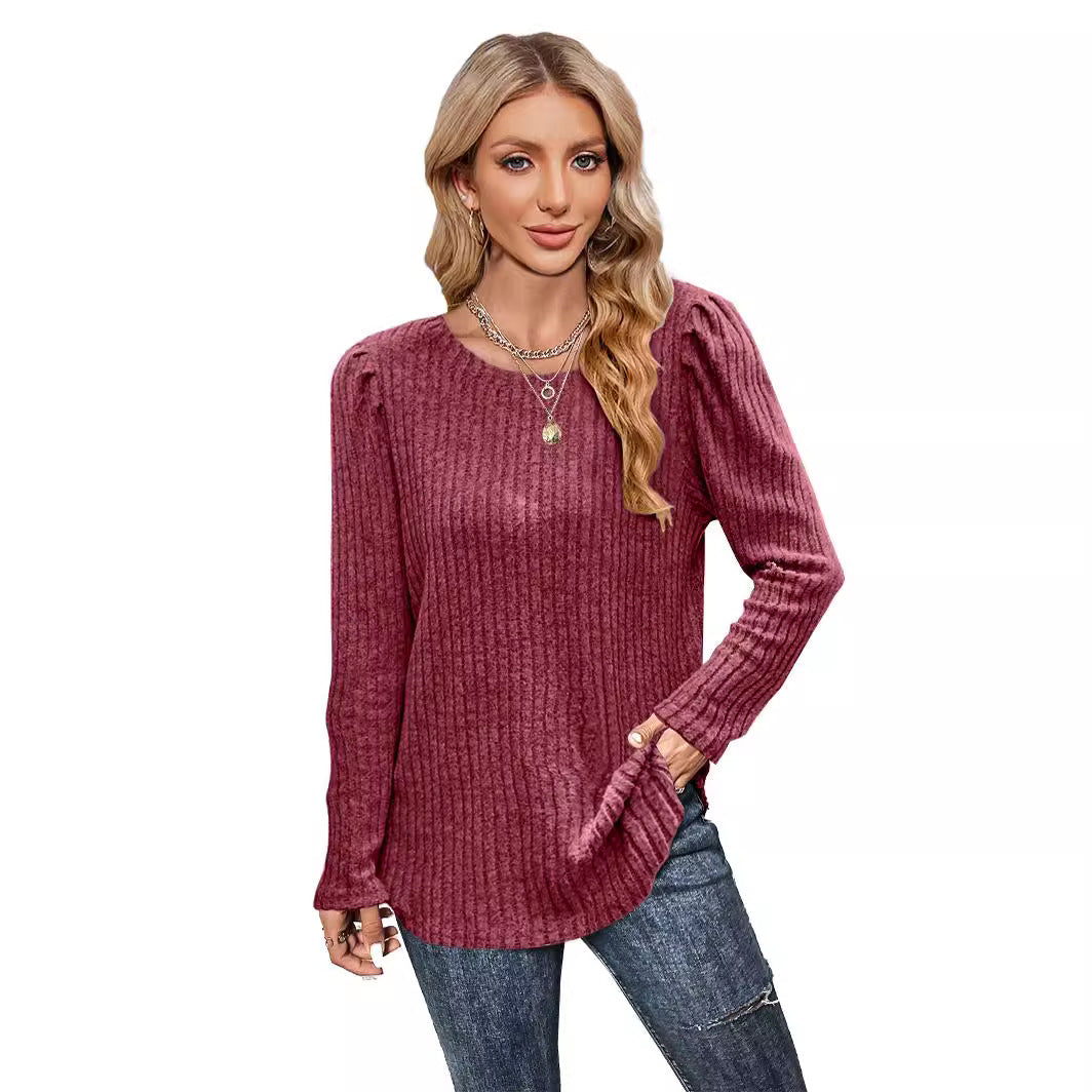 Pull en tricot pour femmes avec manches bouffantes et motif en fines côtes Chic und Stil