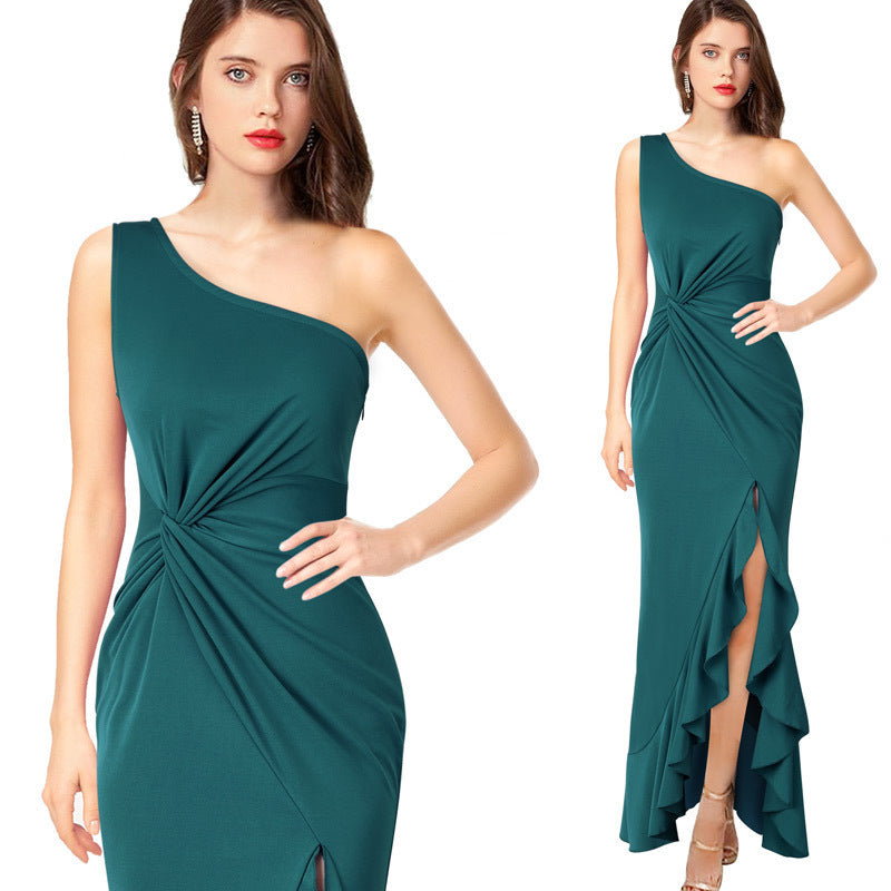 Robe maxi femme avec décolleté asymétrique et design drapé élégant Chic und Stil