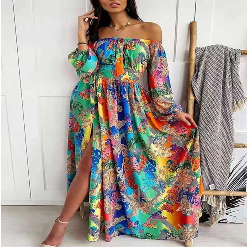 Robe maxi dames off-shoulder avec impression élégante Chic und Stil