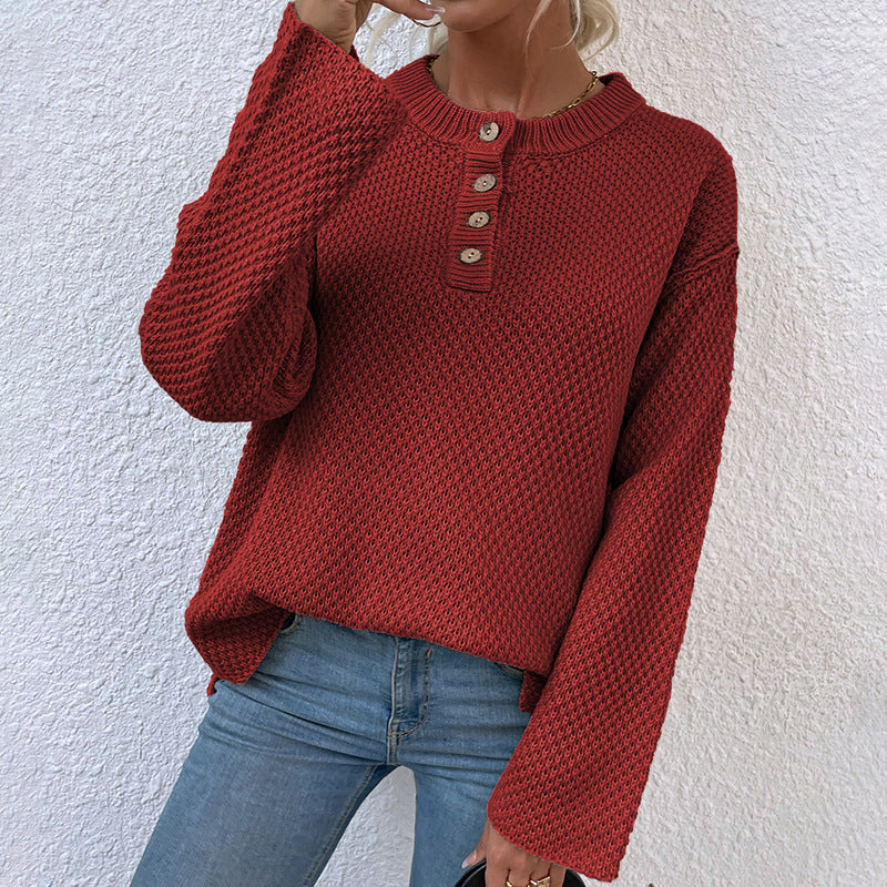 Pull en tricot confortable pour femmes avec patte de boutonnage et manches larges Chic und Stil
