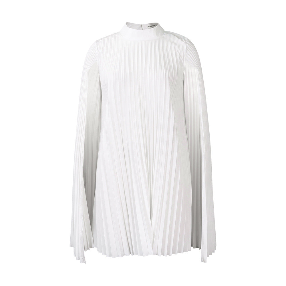 Robe cape plissée pour dames avec col montant et manches longues Chic und Stil