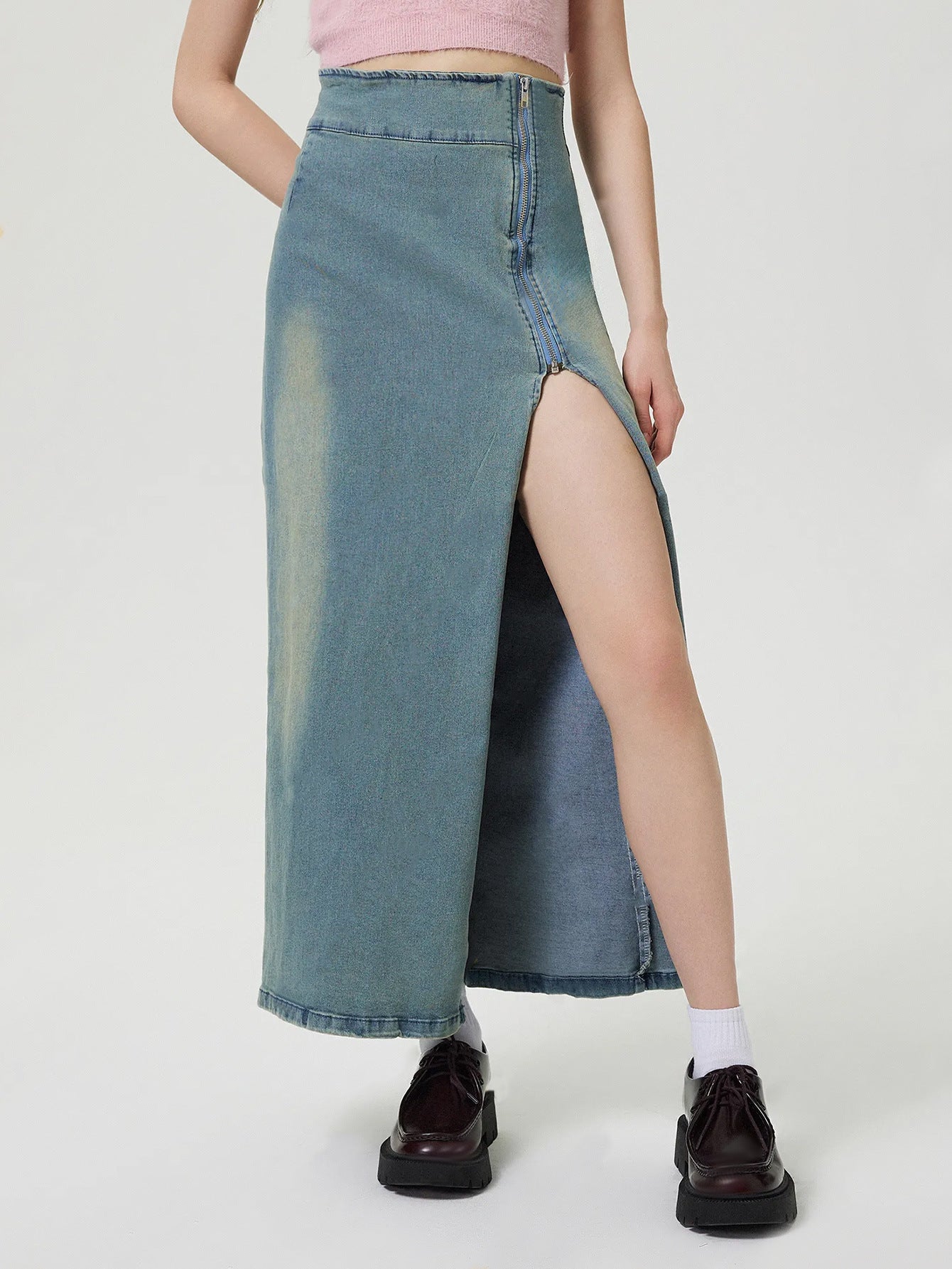 Jupe en jeans longue pour femmes avec fente latérale Chic und Stil
