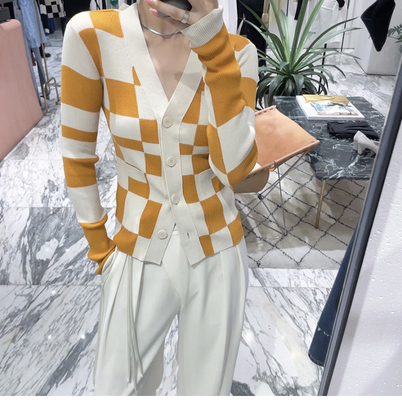 Cardigan côtelé à motif géométrique pour femme Chic und Stil
