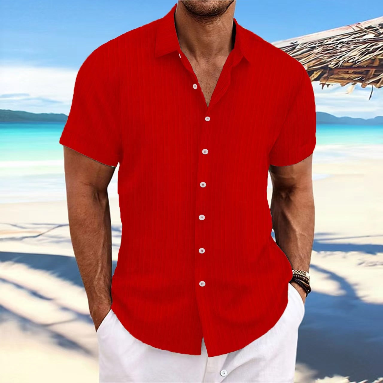 Chemise décontractée à manches courtes à rayures pour hommes Chic und Stil