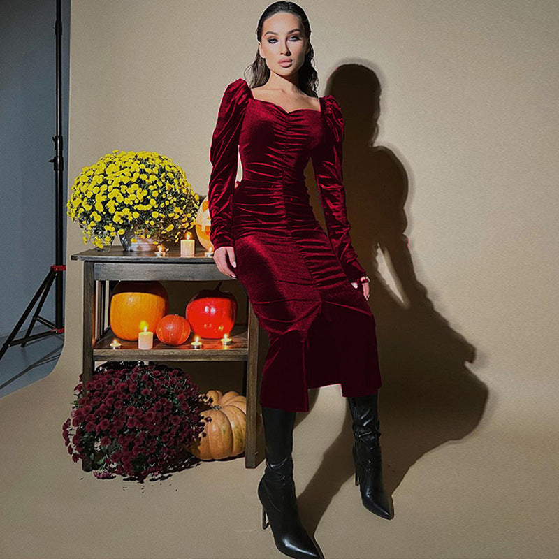 Robe midi femme avec manches ballons et design de taille élégant Chic und Stil
