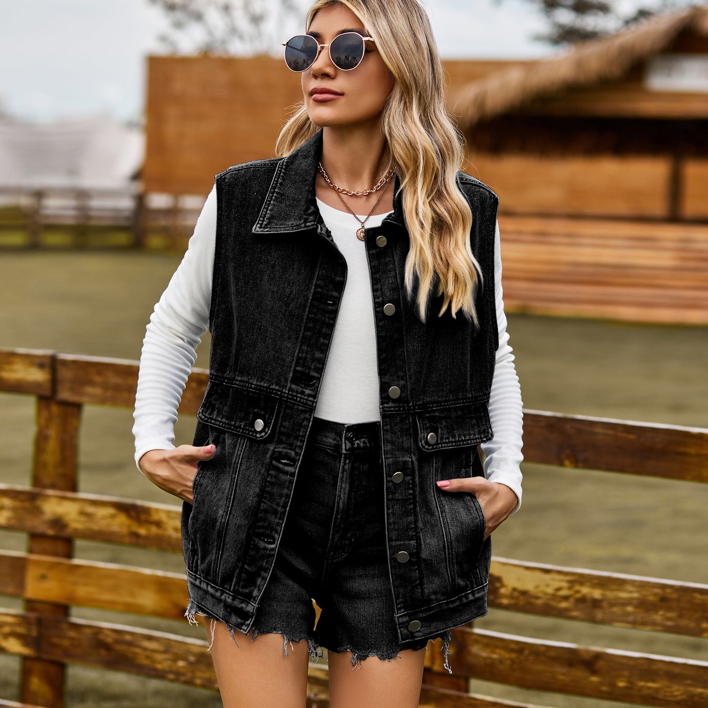 Veste en denim pour femmes au style oversize décontracté avec des poches pratiques Chic und Stil