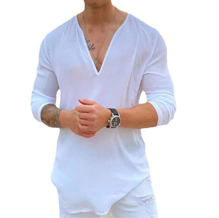 Chemise à manches longues décontractée pour hommes à col en V Chic und Stil