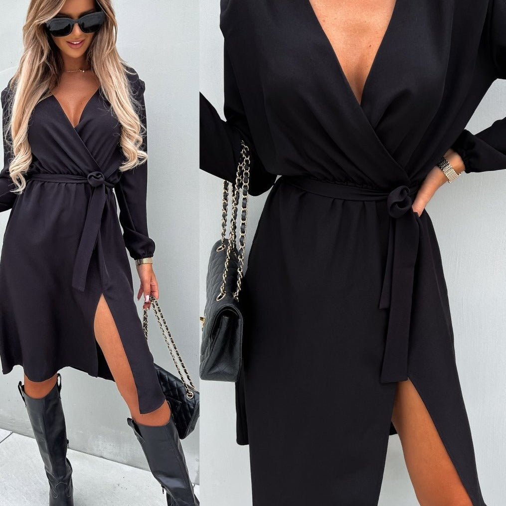 Women's Polka Dot Wrap Dress with High Slit Chic and Style