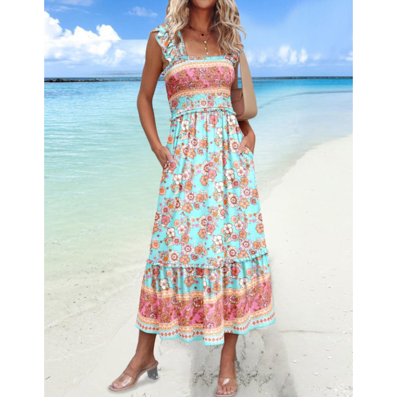 Robe maxi à étages pour femmes avec bretelles réglables et poches Chic und Stil