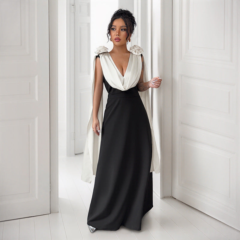 Robe Maxi Élégante Femme avec Manches Drapées Chic und Stil