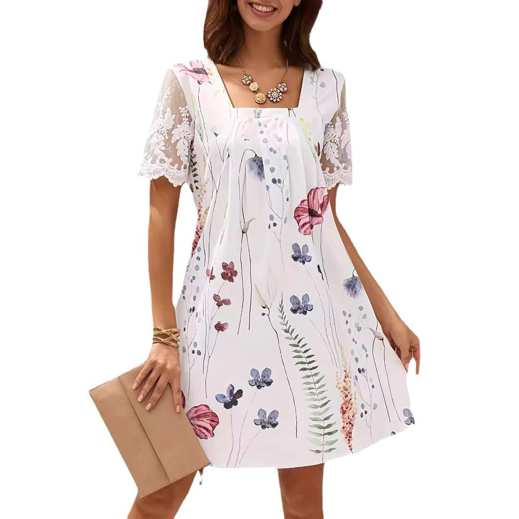 Robe tunique à imprimé floral pour femmes avec des manches en dentelle Chic und Stil