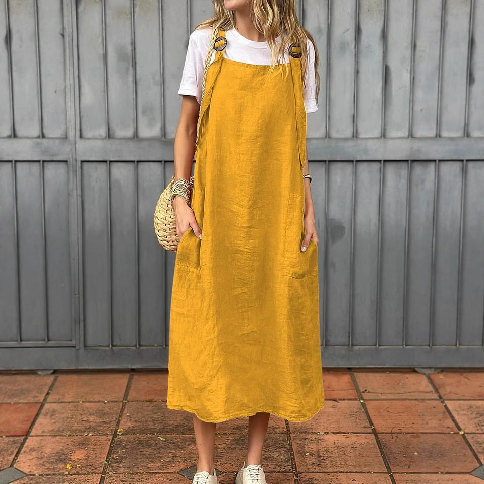 Robe en lin décontractée pour femmes avec poches pratiques et bretelles ajustables Chic und Stil